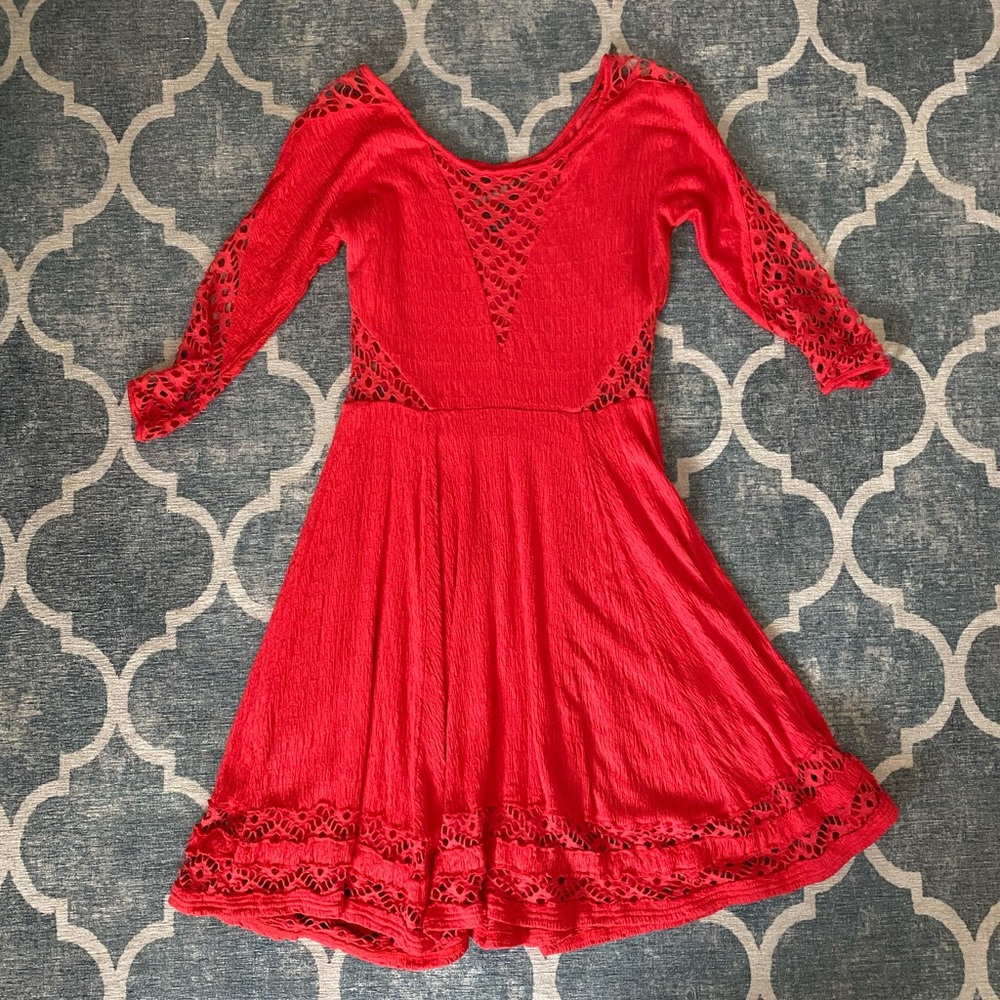 Free People To The Point Coral Dress with Lace Cut Outs size S